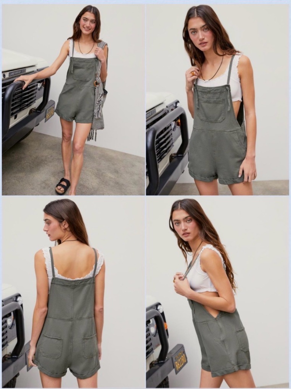 Cider Olive Green Utility Overall Romper Shortalls XL